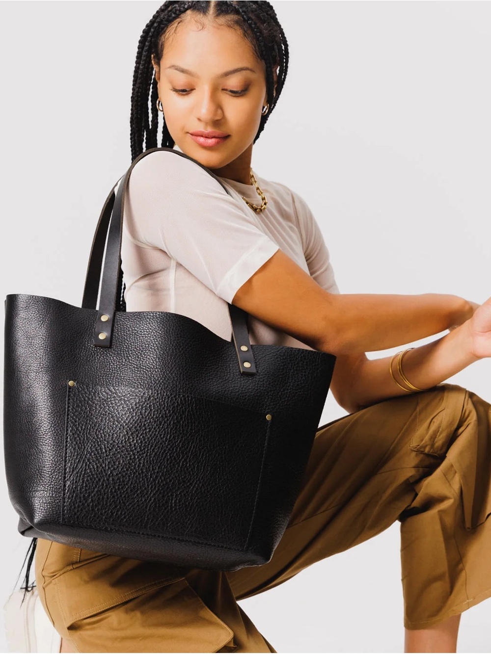 Portland Leather Tote Bag - Pebbled--black / Classic / Medium
